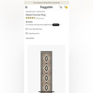 Ruggable Machine Washable Indoor 2.5 x 10 ft “Desert Sumac” Runner Rug